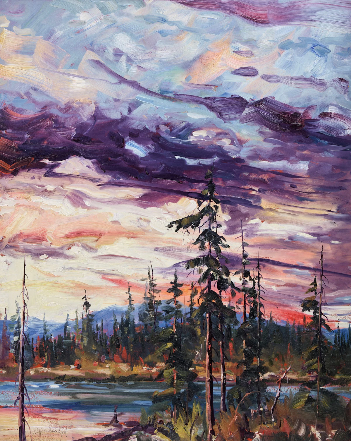 Rod Charlesworth, Passing Storm at Jack Pine, oil on masonite
