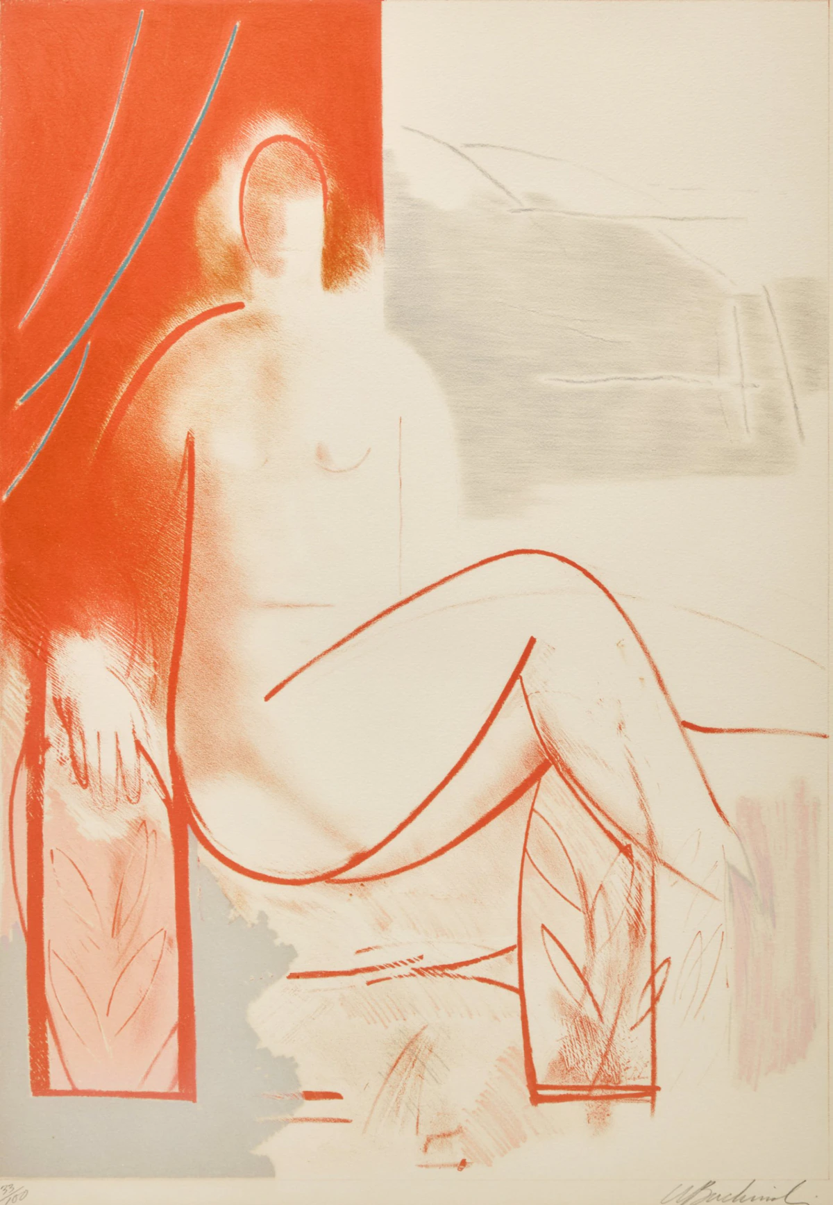 Walter Bachinski, Untitled (Seated Figure), colour lithograph