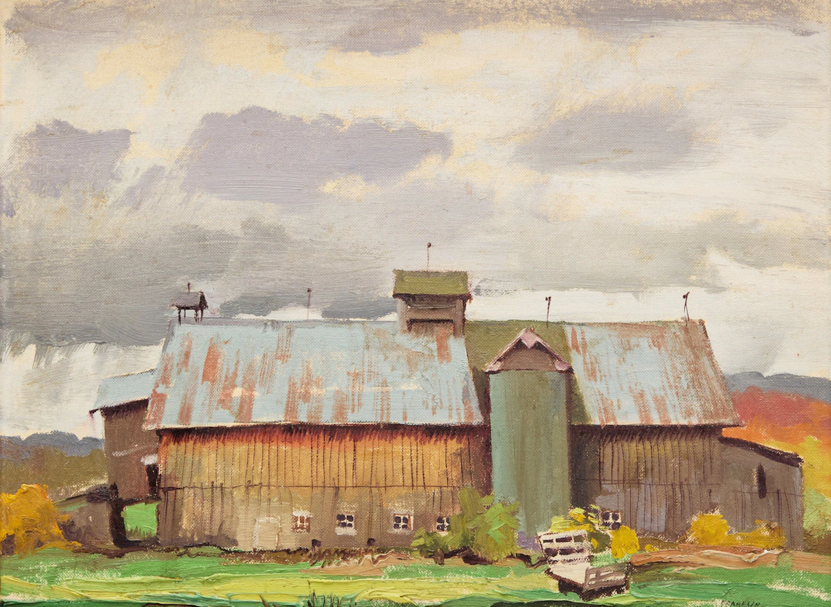 George Franklin Arbuckle, Old Barn Near Knowlton, Quebec, oil on board