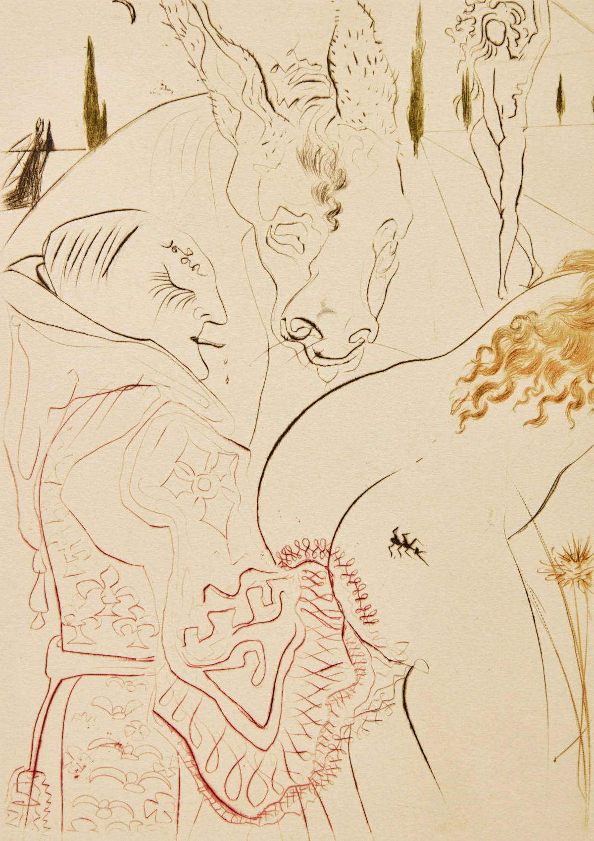Salvador Dalí, The Decameron (M. & L. 552-561), complete set of ten drypoints in colours on Chiffon de la Dore paper, 1972 - view 6
