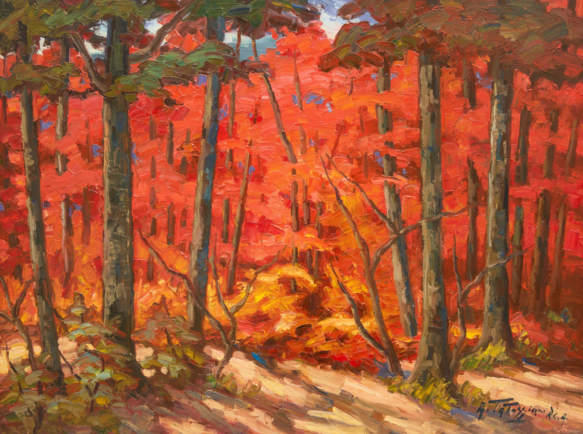 Armand Tatossian, Sous bois Quebecoise, oil on canvas