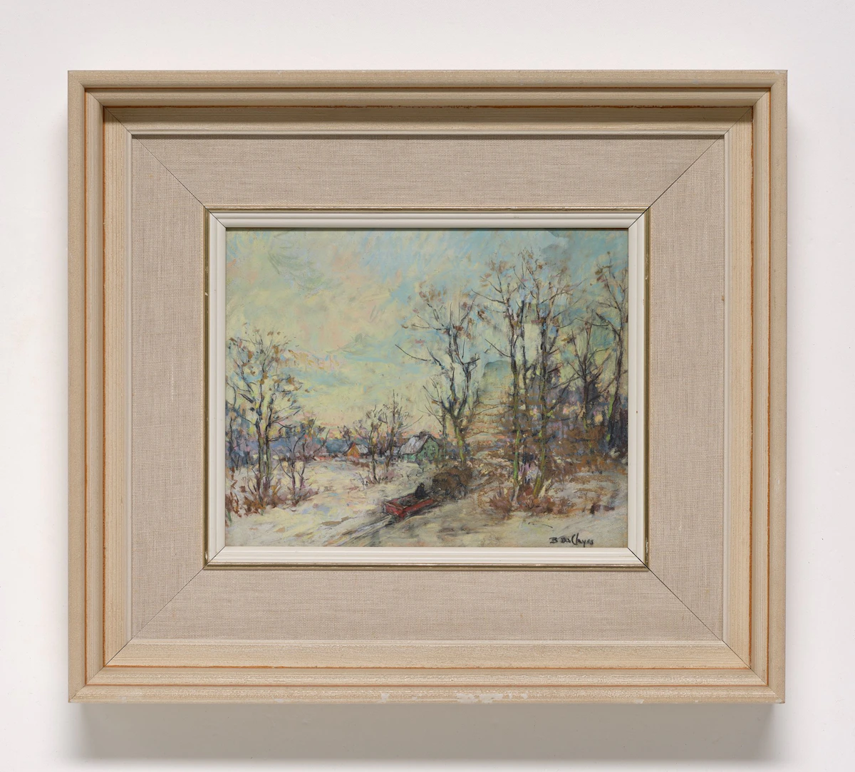Berthe Des Clayes, Winter Landscape with Horse Drawn Sleigh, pastel, c. 1930 - view 2