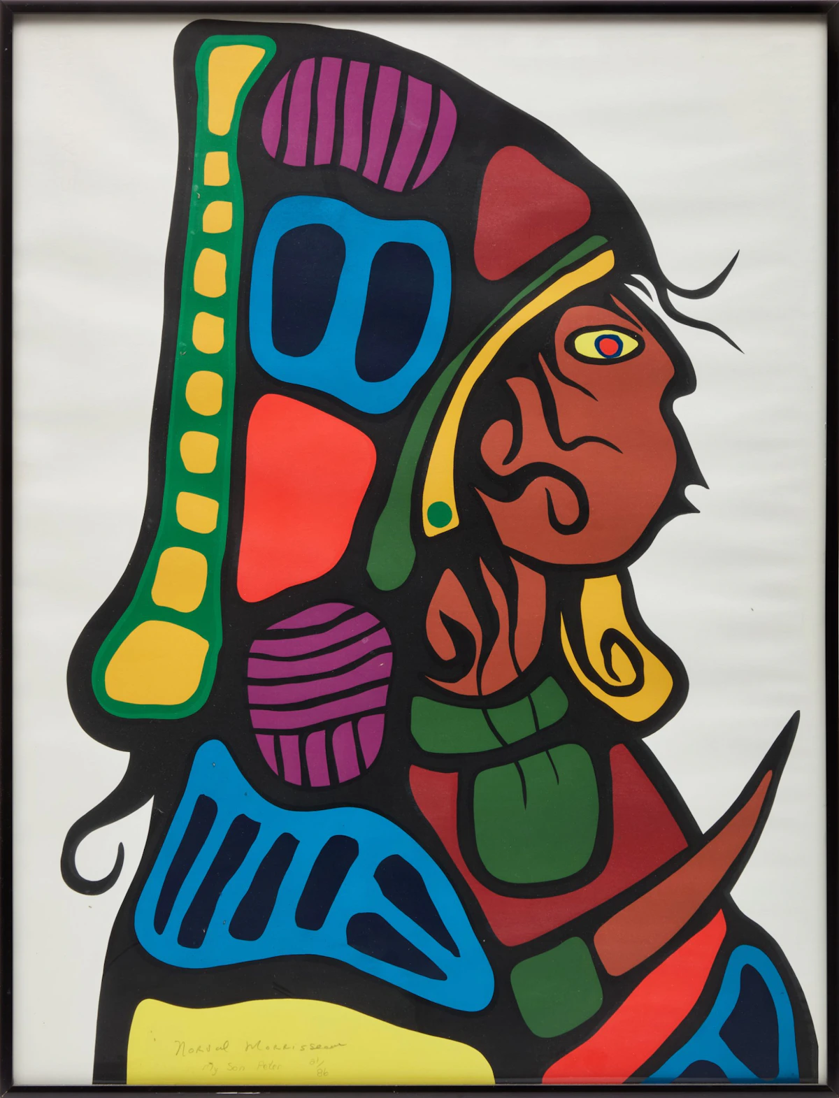 Norval Morrisseau, My Son Peter; Seven Loons; Ojibway Headdress, three colour serigraphs - view 2