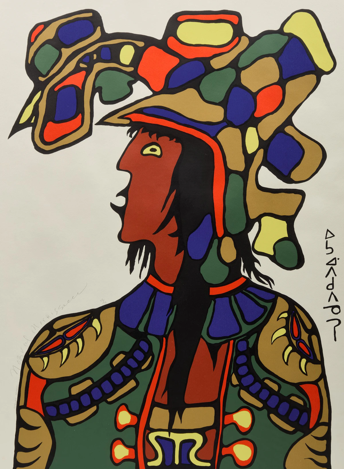 Norval Morrisseau, My Son Peter; Seven Loons; Ojibway Headdress, three colour serigraphs - view 7