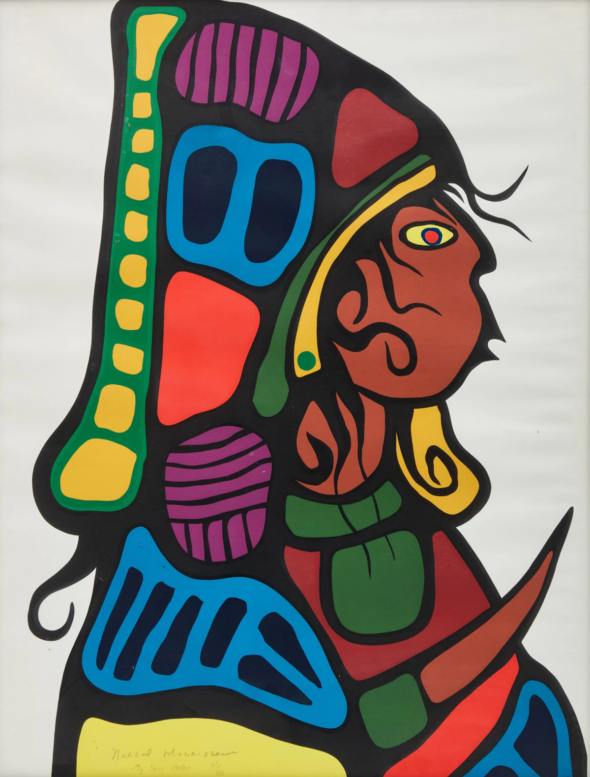 My Son Peter; Seven Loons; Ojibway Headdress by Norval Morrisseau