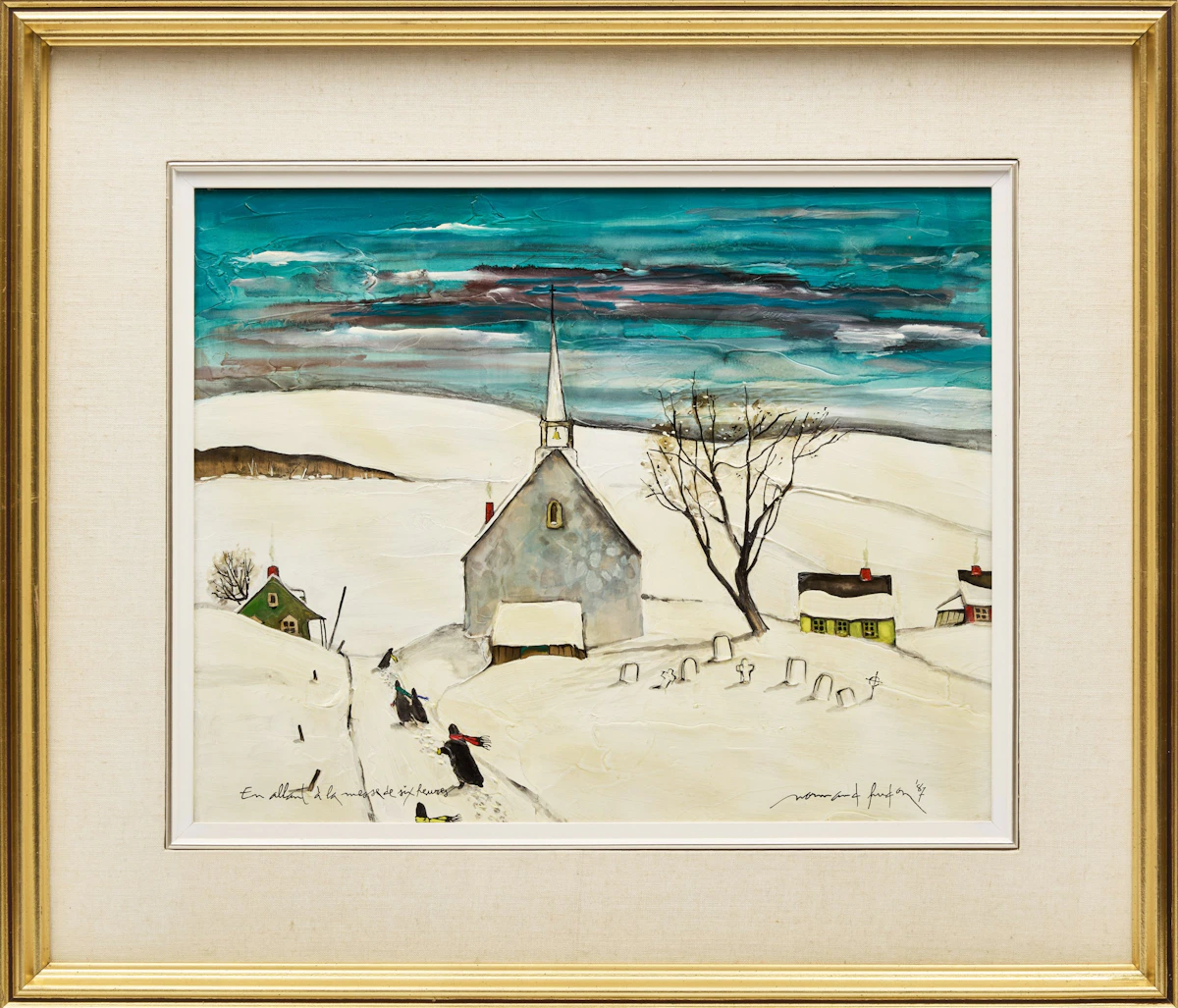 Normand Hudon, En allant à la messe de six heures, oil on board, 1987 - view 2