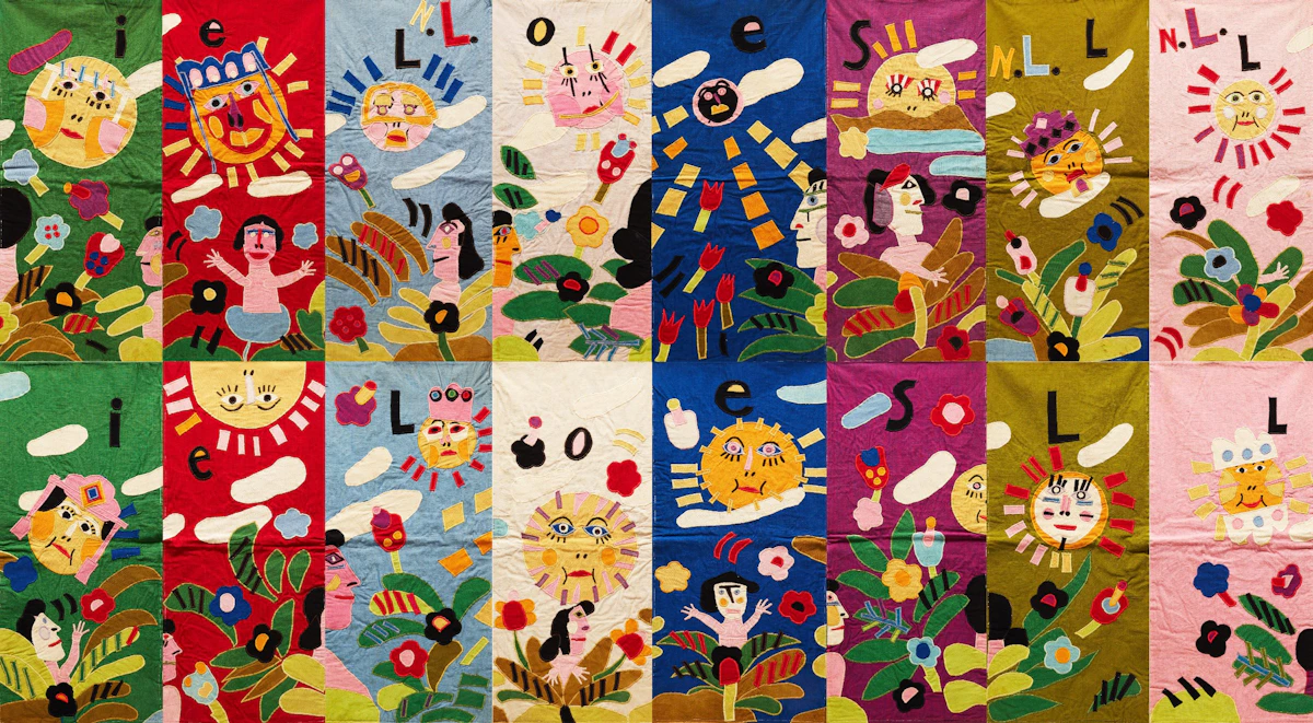 Norman Laliberté, Le Soleil (8 Panel Series), mixed media tapestry