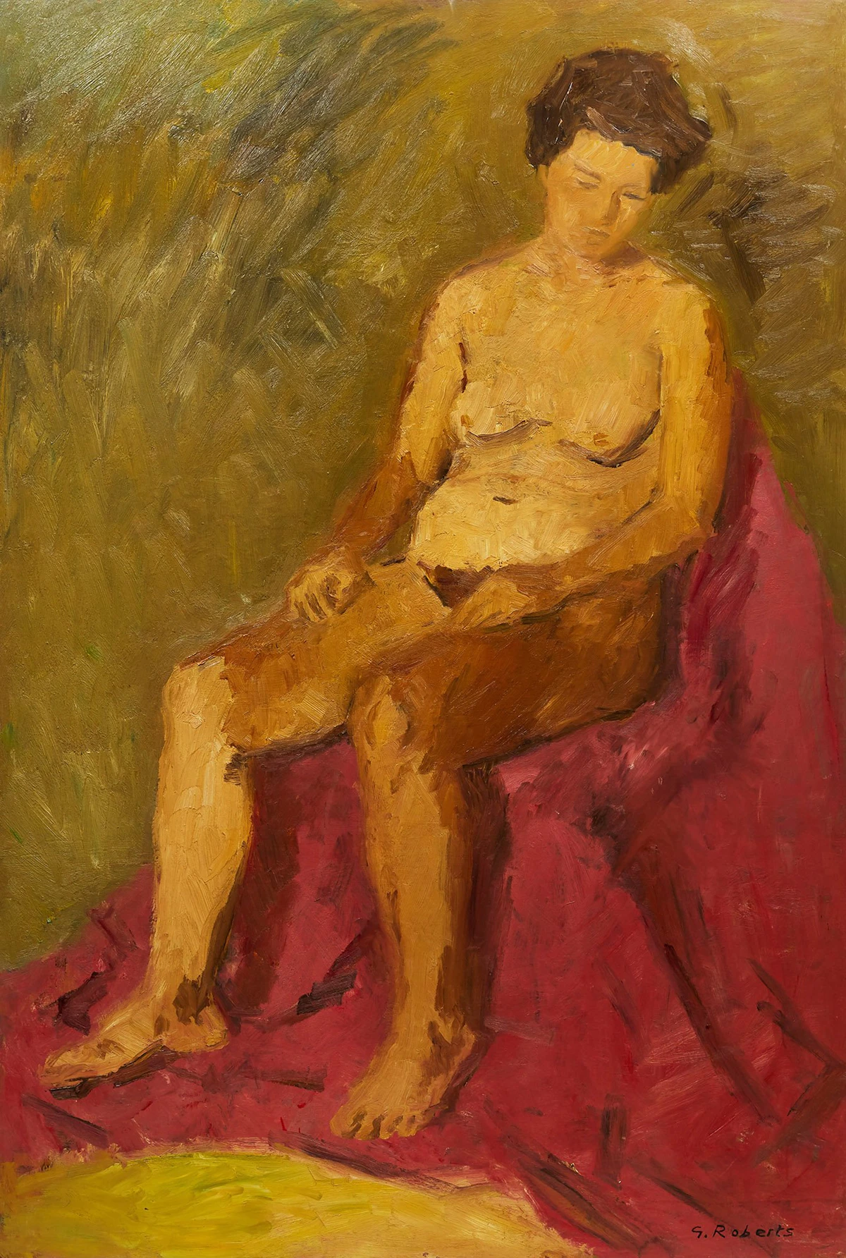 Nude Seated on Pink Cloth by William Goodridge Roberts