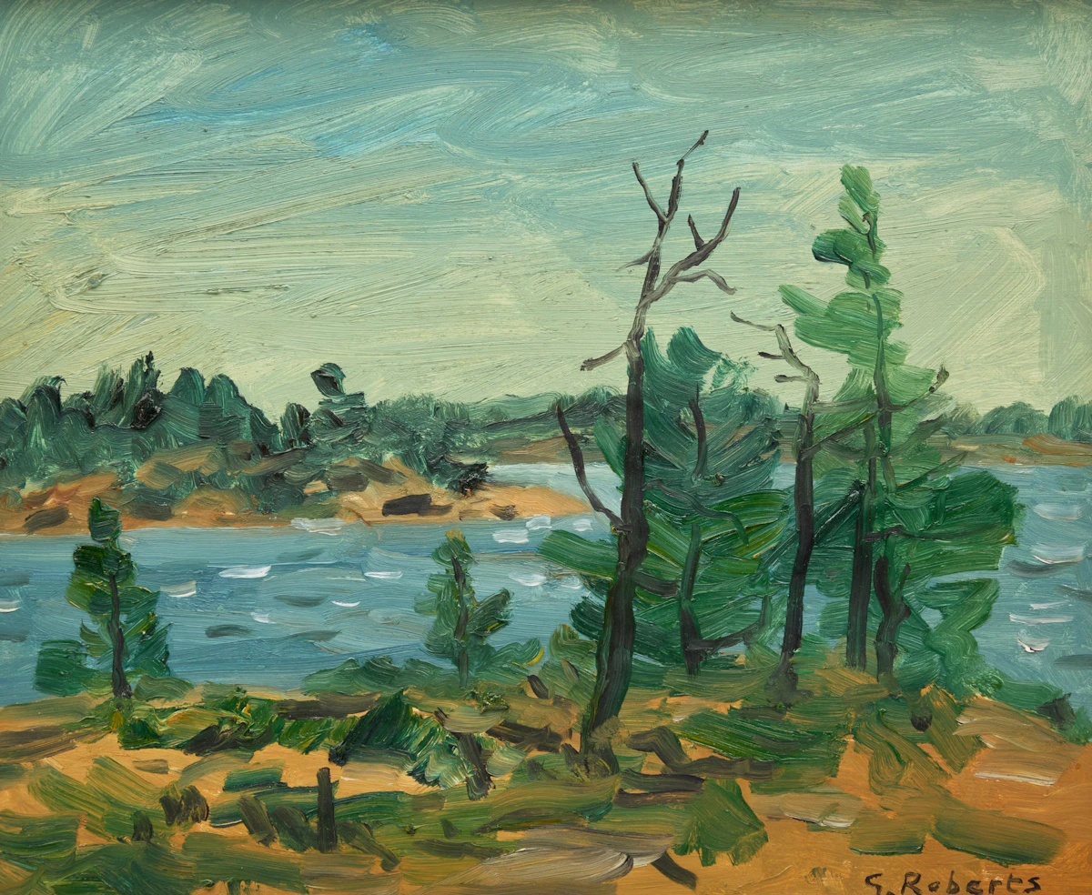 William Goodridge Roberts, Trees at Edge of Island, Georgian Bay, oil on board