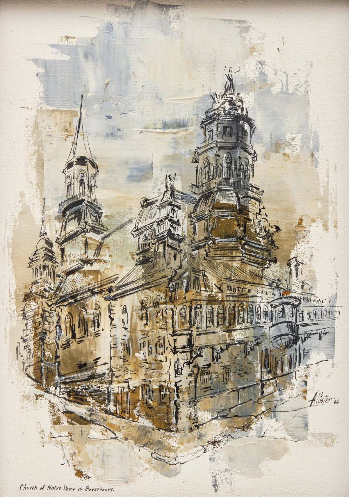 William Allister, Rue de Lanaudiere, Montreal; Church of Notre Dame de Bonsecours, two oils on canvas each mounted on board