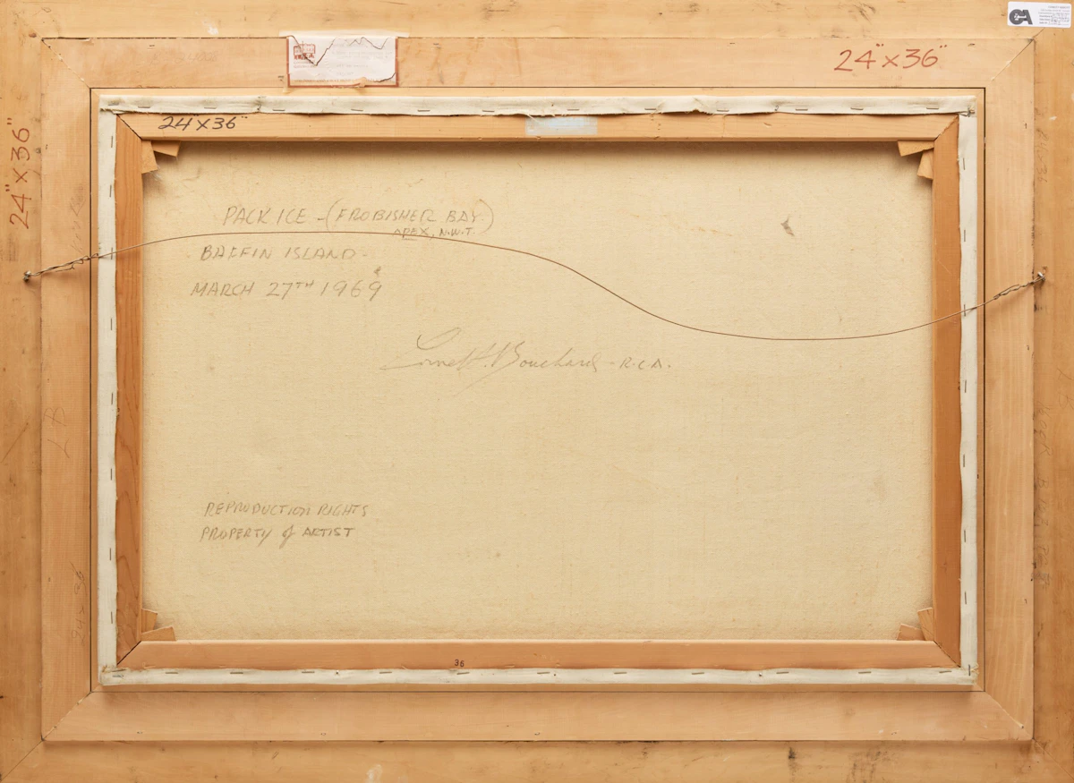 George Lorne Holland Bouchard, Pack Ice, Frobisher Bay (Apex, N.W.T.), Baffin Island, oil on canvas, 1969 - view 3