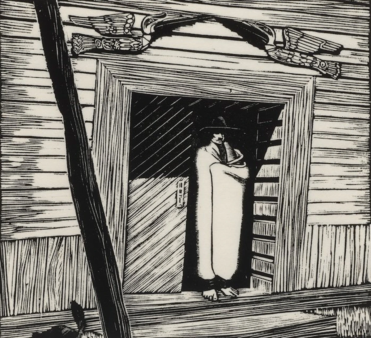 Walter Joseph Phillips, Thunderbird Alert Bay; House of the Gulls. Karlukwees, two woodcut prints, 1930 - view 4