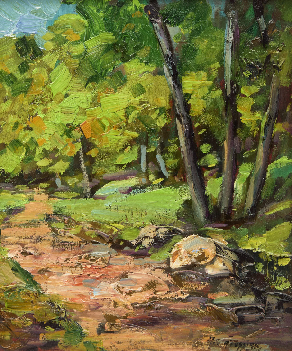 Armand Tatossian, Quebec Shoreline; Forest Scene, two oil paintings