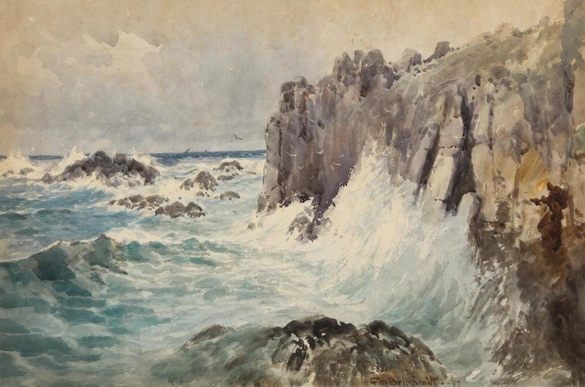 Waves Crashing at Cliffside by Frederic Marlett Bell-Smith