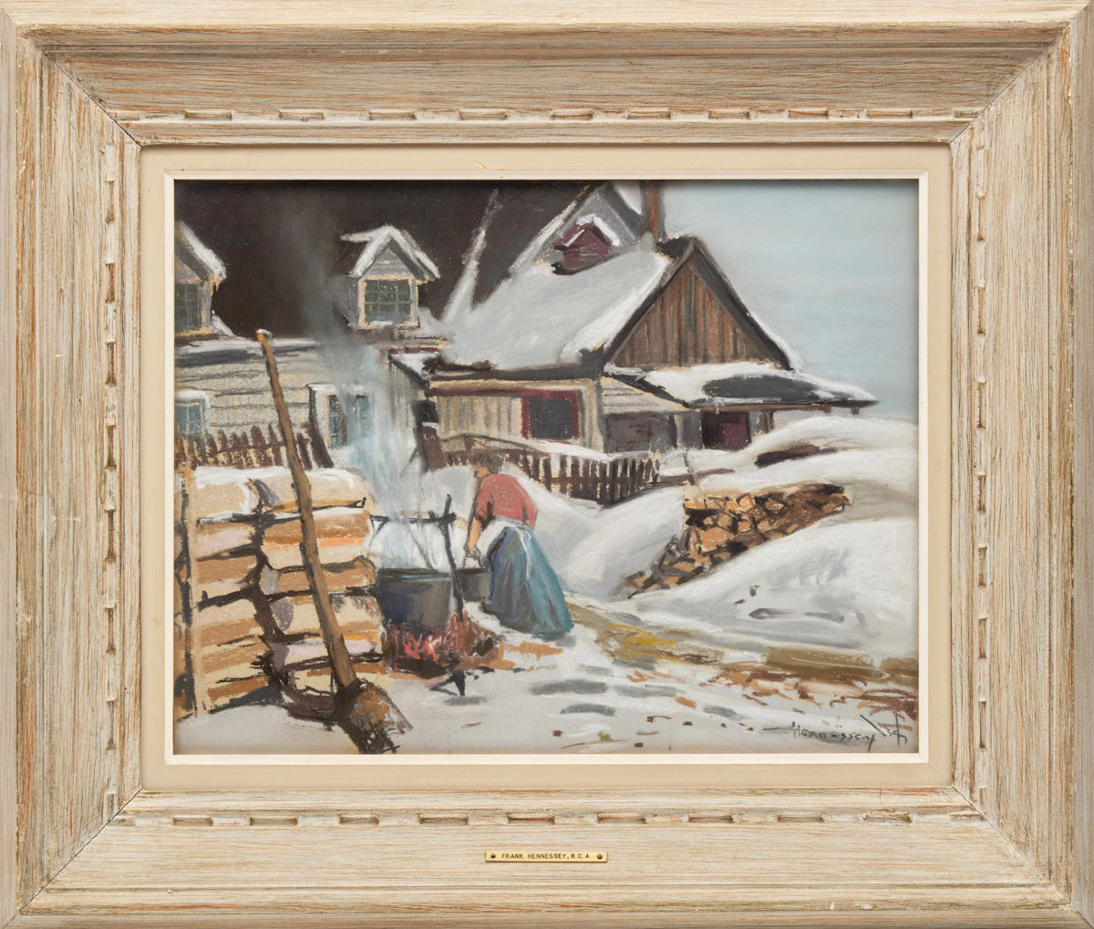 Frank Charles Hennessey, Quebec Farmhouse in Winter, pastel on paper, 1934 - view 2