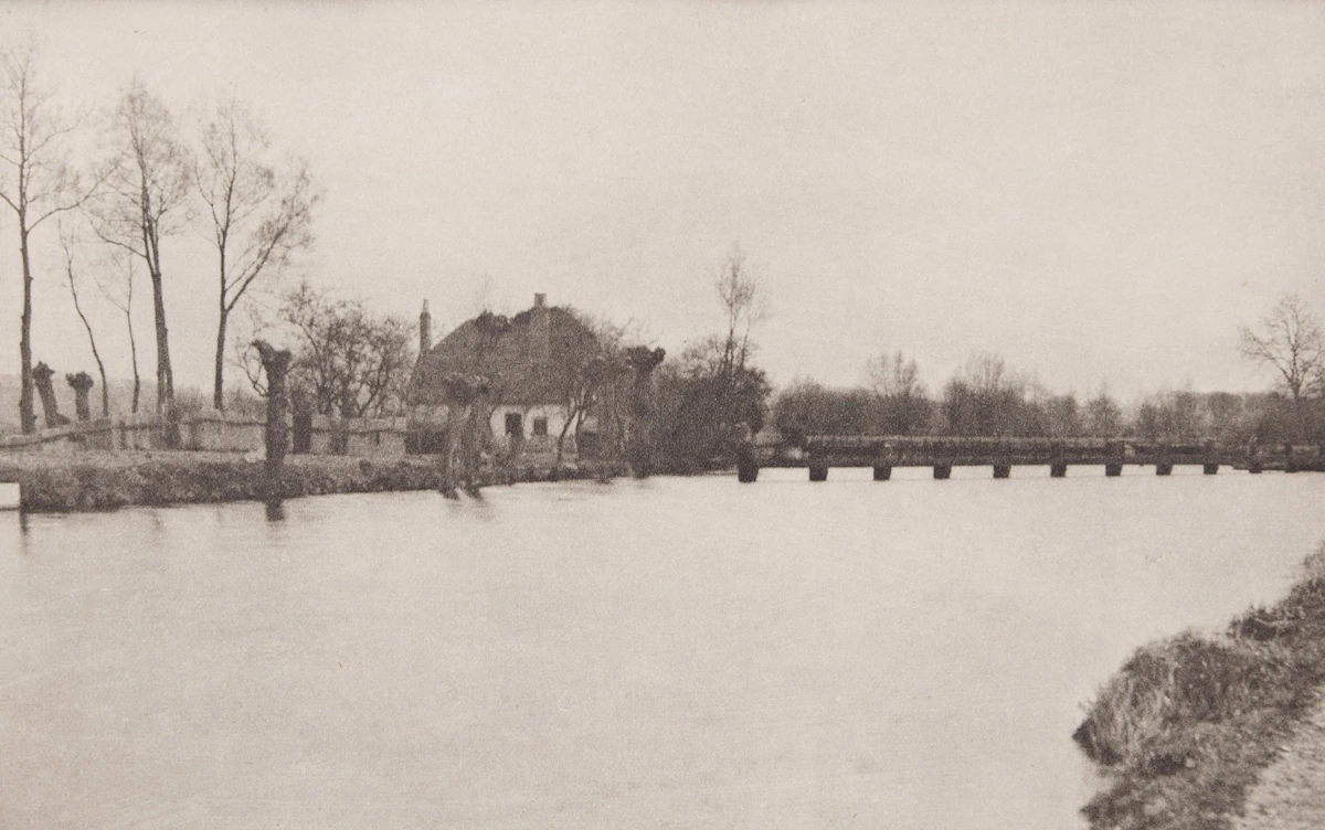 Peter Henry Emerson, A Rainy Day at Flanders Weir (Bridge) and King's Weir, River Lea, Plate XXII, two photogravures, circa 1880 - view 4
