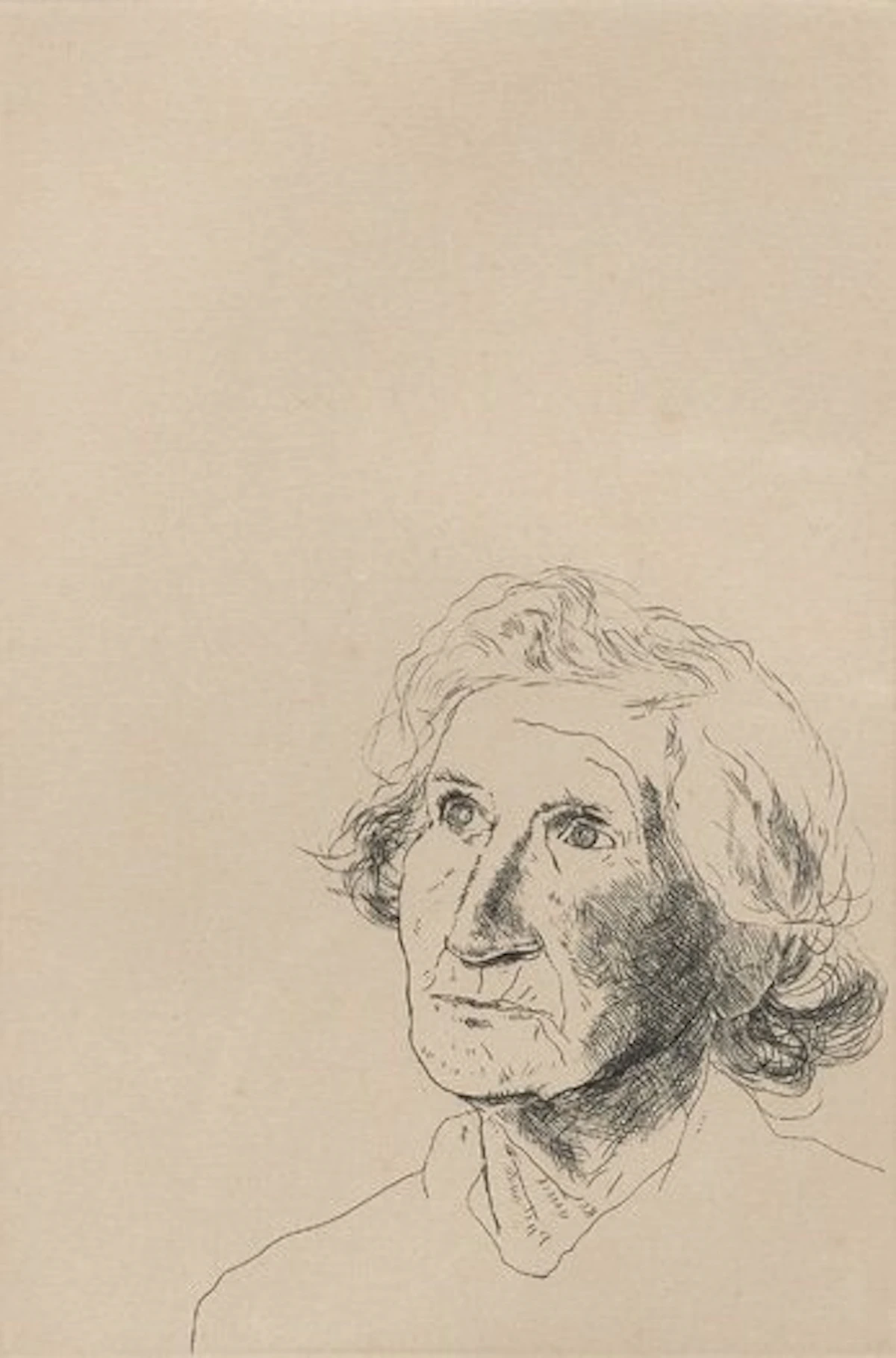 David Hockney, My Mother Today; as a Study for Félicité in "A Simple Heart" of Gustave Flaubert, etching on Arches paper