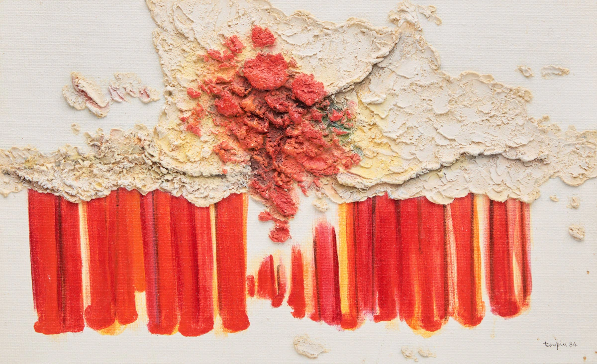 Fernand Toupin, L'oiseau de feu; Abstraction en blanc, two mixed media works
