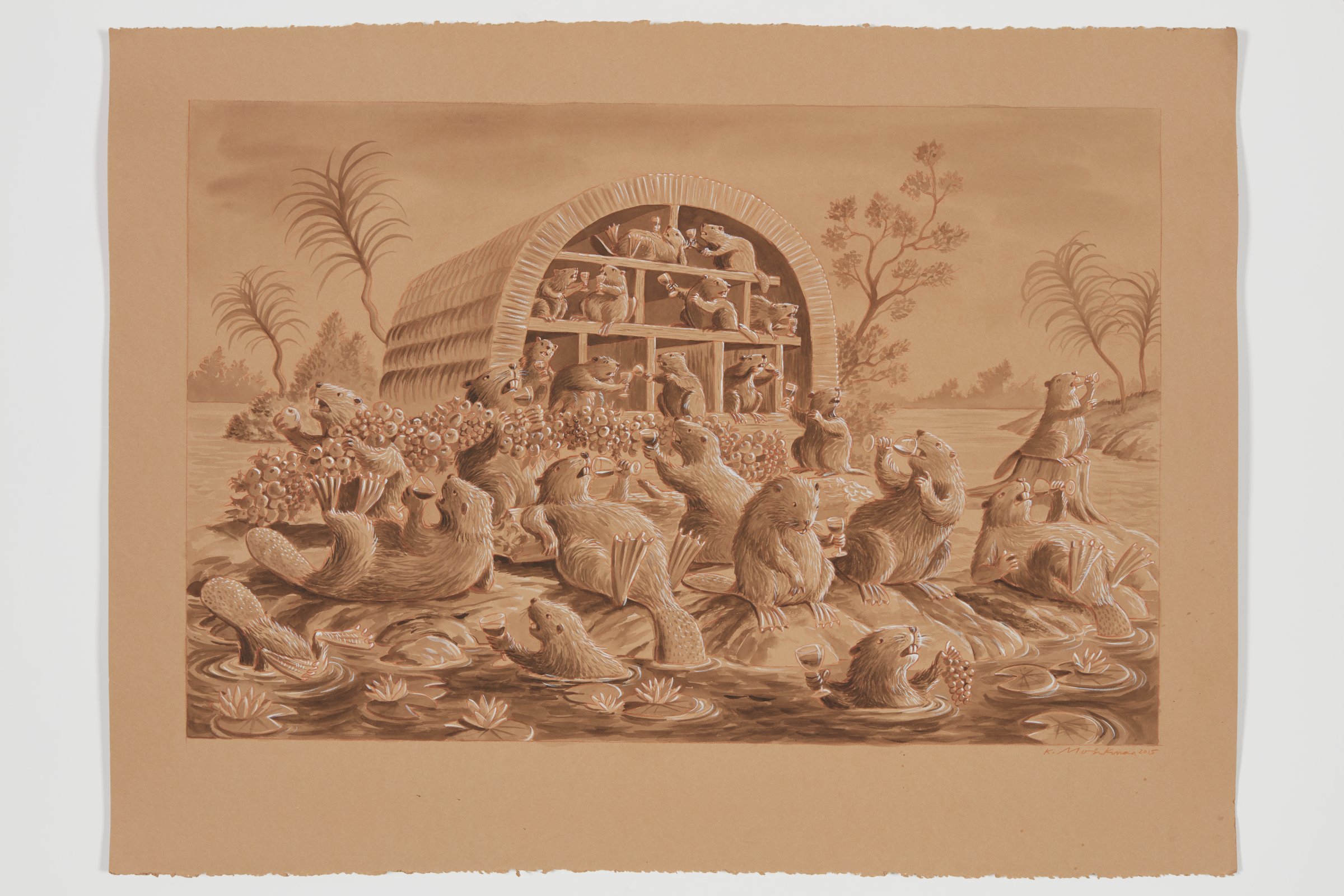 Watercolour Study for Beaver Bacchanal (Sepia) by Kent Monkman