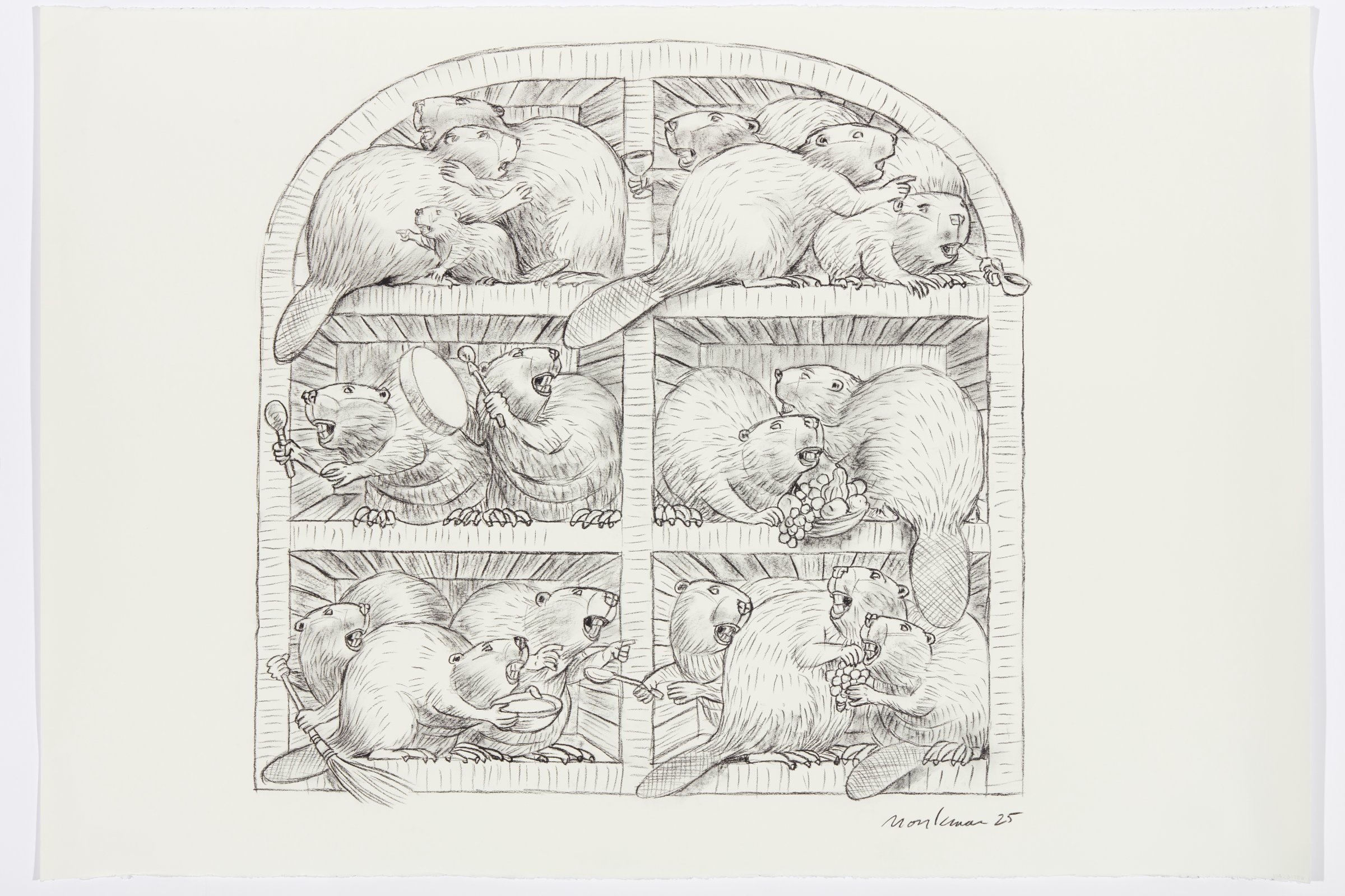 Charcoal Study for The Colony (Lodge) by Kent Monkman