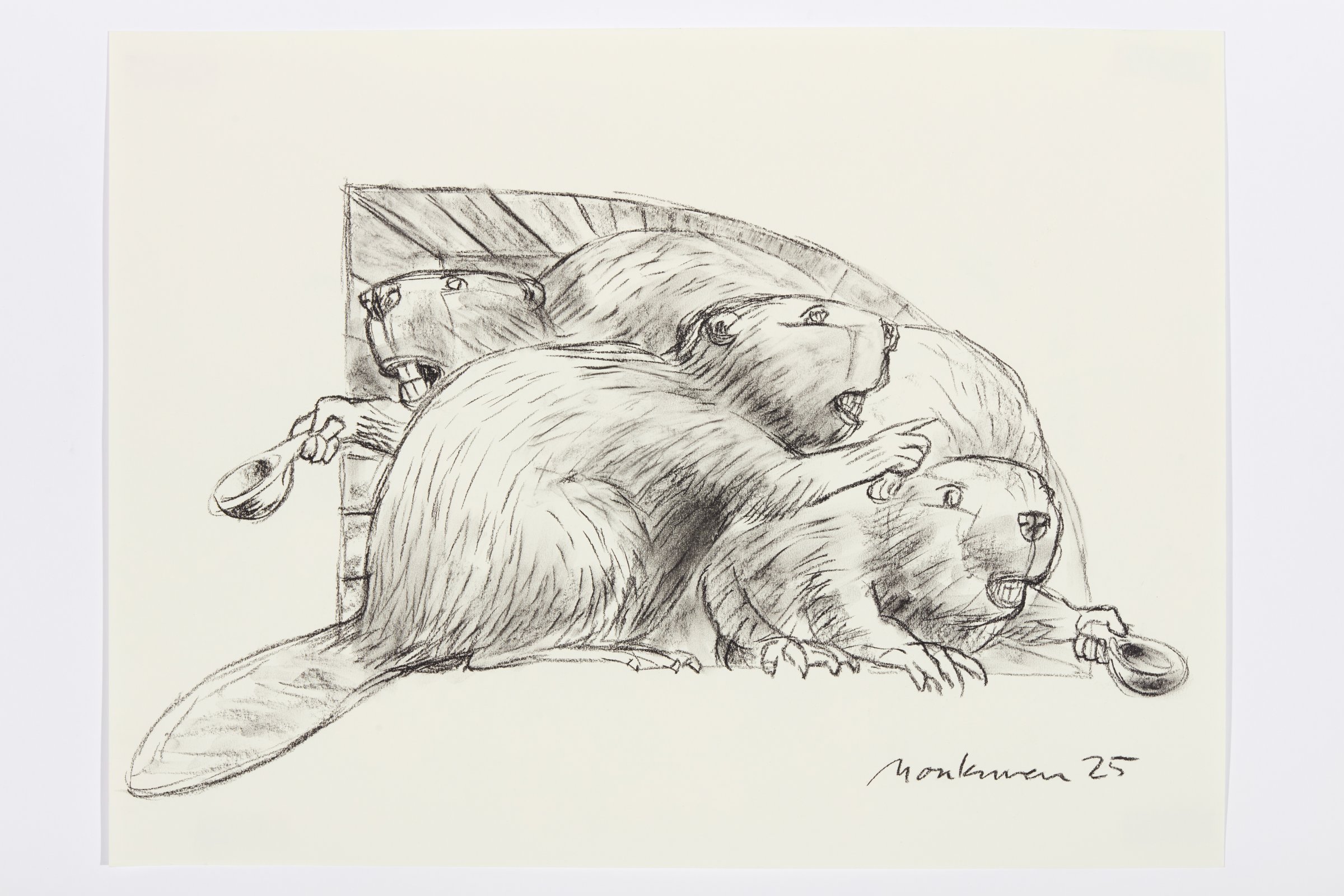 Charcoal Study for The Colony (Canoe Cups) by Kent Monkman