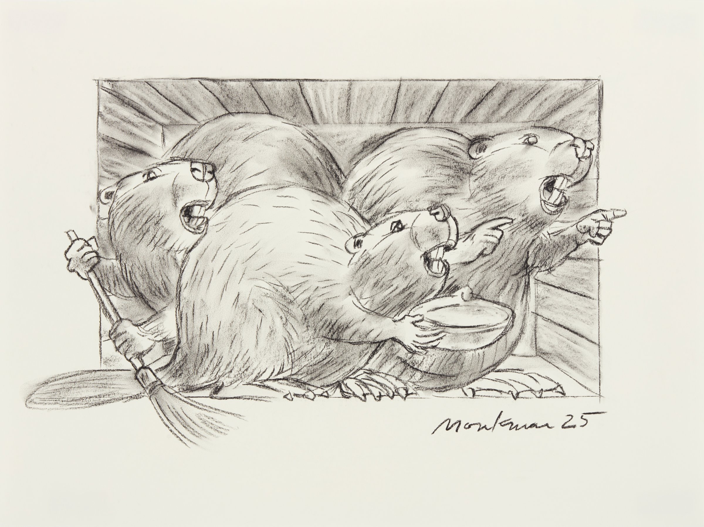 Charcoal Study for The Colony (Dish) by Kent Monkman