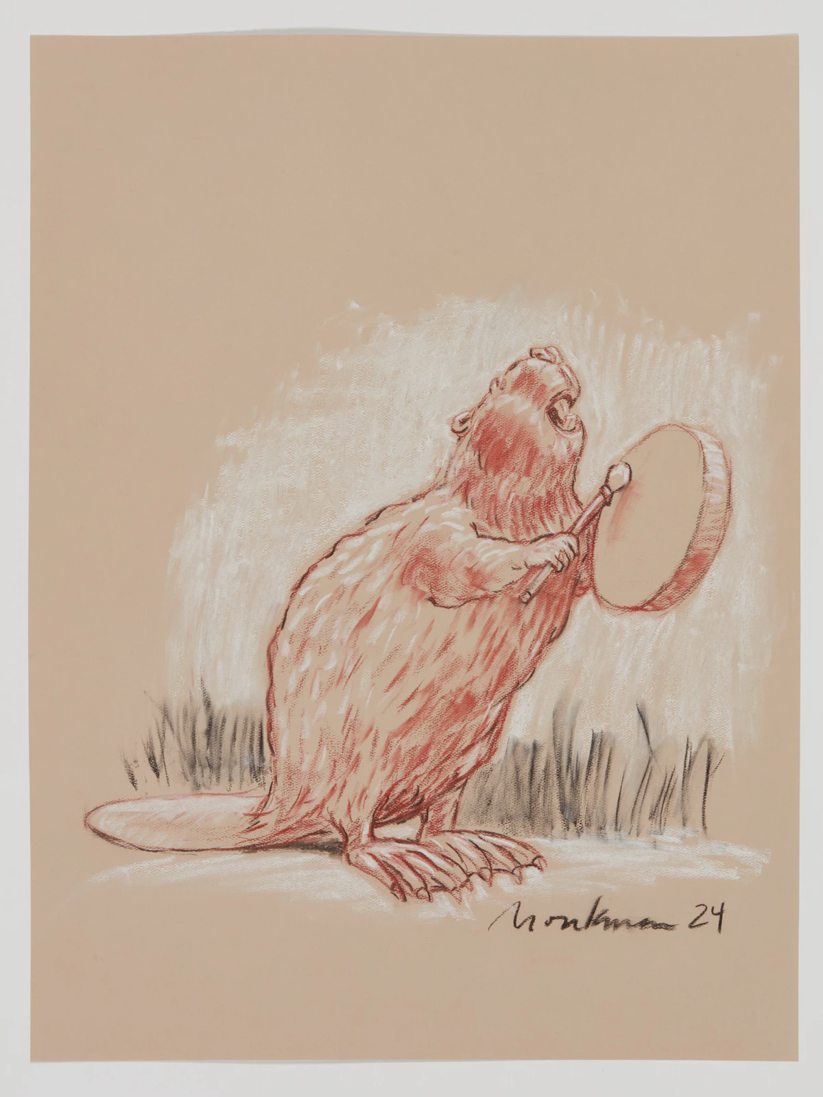 Charcoal and Conté Study for The Colony (The Drummer) by Kent Monkman