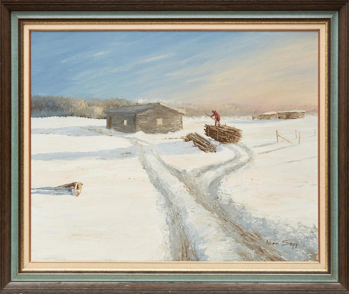 Allen Sapp, Dropping Off Wood, acrylic on canvas, 1973 - view 2