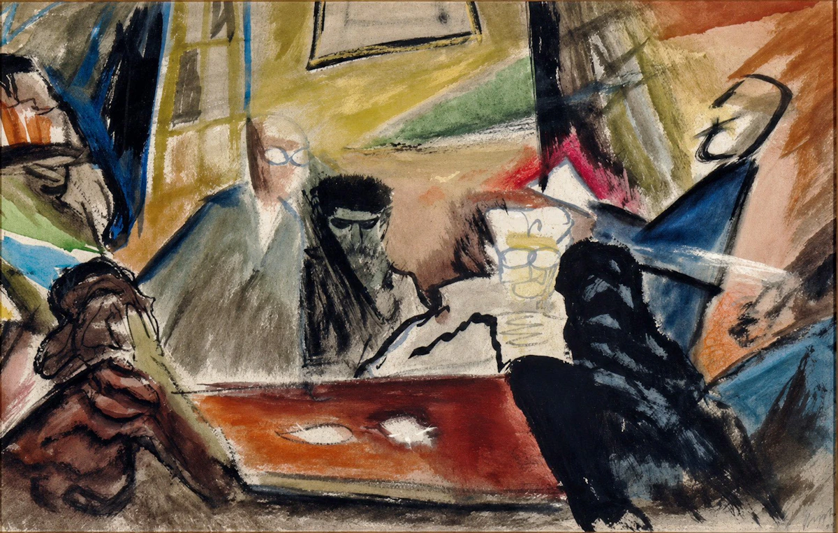 Jack Hamilton Bush, The Meeting, watercolour and black ink