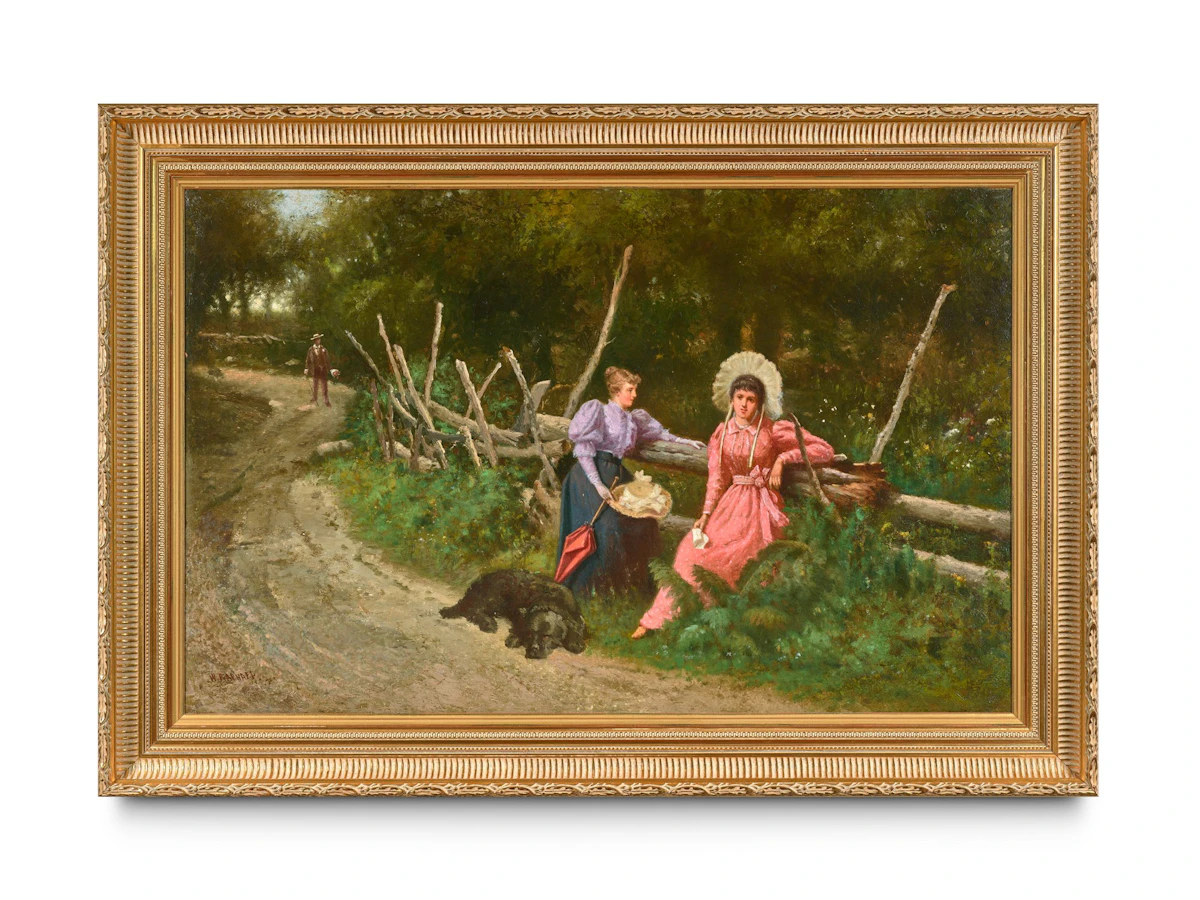 William Raphael, Two Young Women and a Dog, oil on canvas - view 2