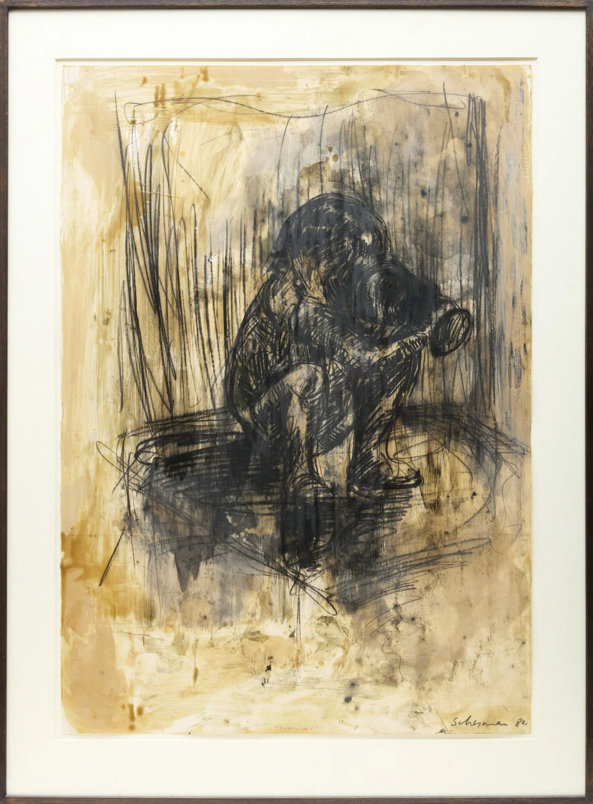 Tony Scherman, Claudia at Maxim's, graphite and encaustic on paper, 1984 - view 2