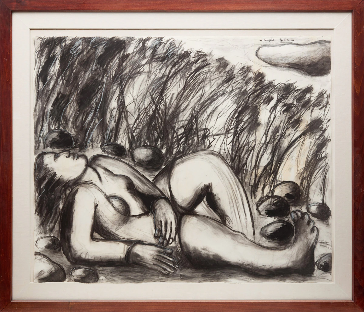 Dieter Hacker, Im kornfeld - In the Cornfield, charcoal on paper, 1986 - view 2