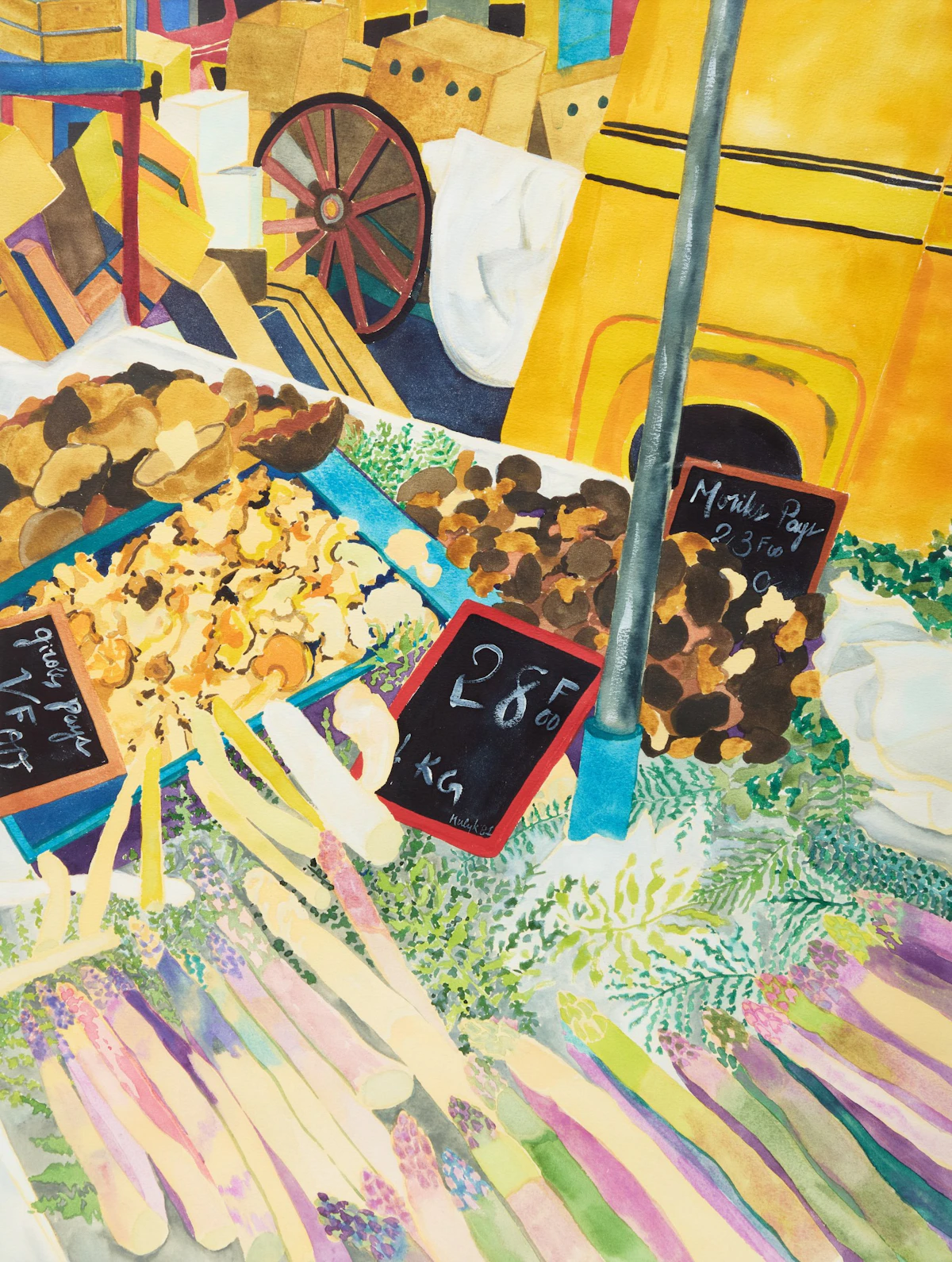 Asparagus and Mushroom Workers-Nice; View of the Brighton Studio Garden with Garden Chairs and Radishes by Karen Kulyk