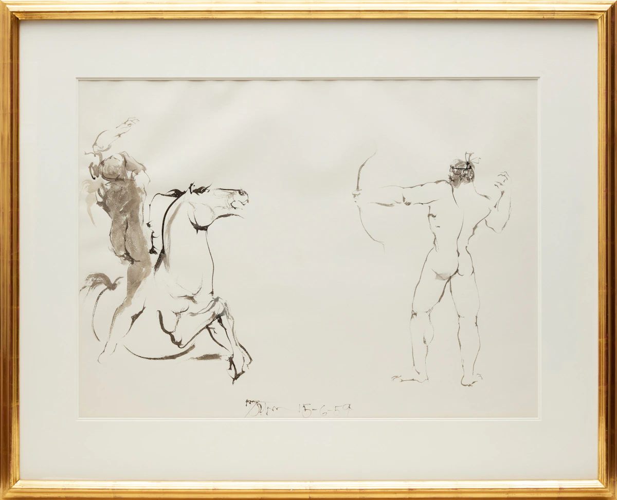 Harold Barling Town, Warrior and Horse Slain by Archer, ink, 1959 - view 2