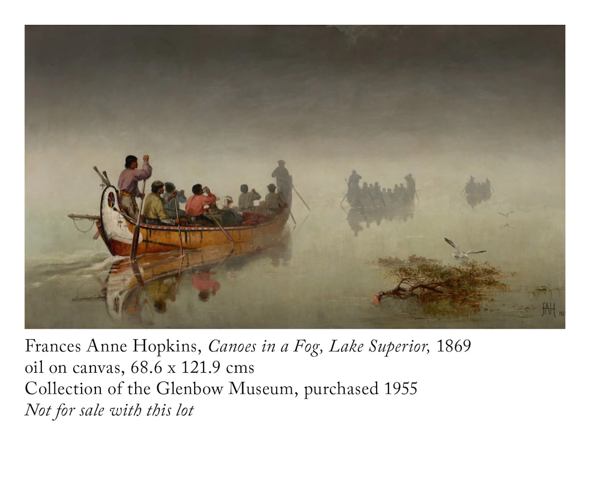 Frances Anne Hopkins, Canoes in a Fog, Lake Superior, watercolour on paper laid on board, 1864 - view 5