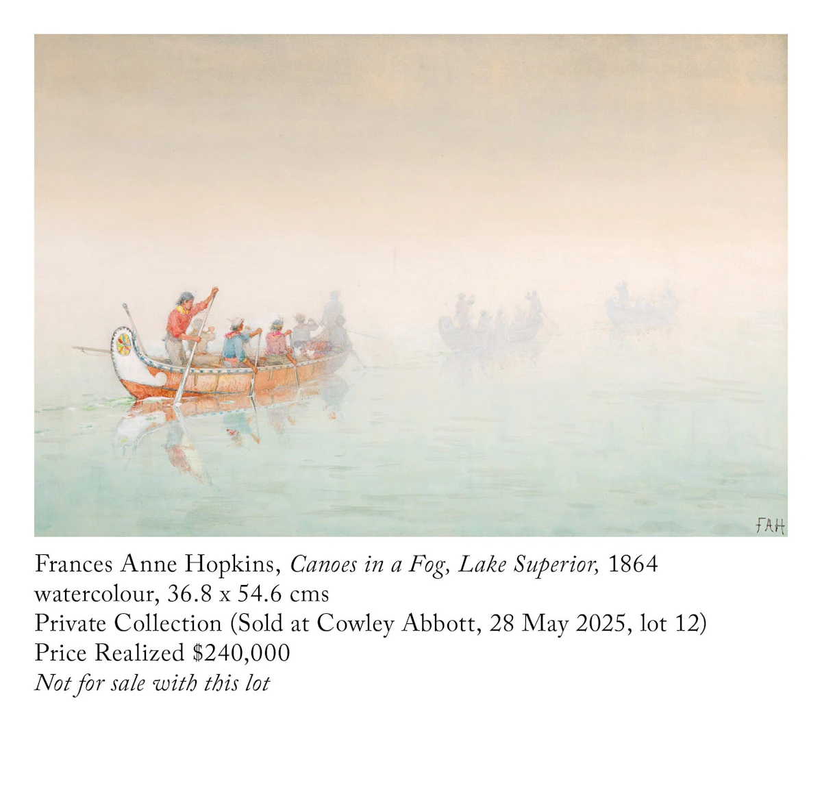 Frances Anne Hopkins, Canoes in a Fog, Lake Superior, watercolour on paper laid on board, 1864 - view 6