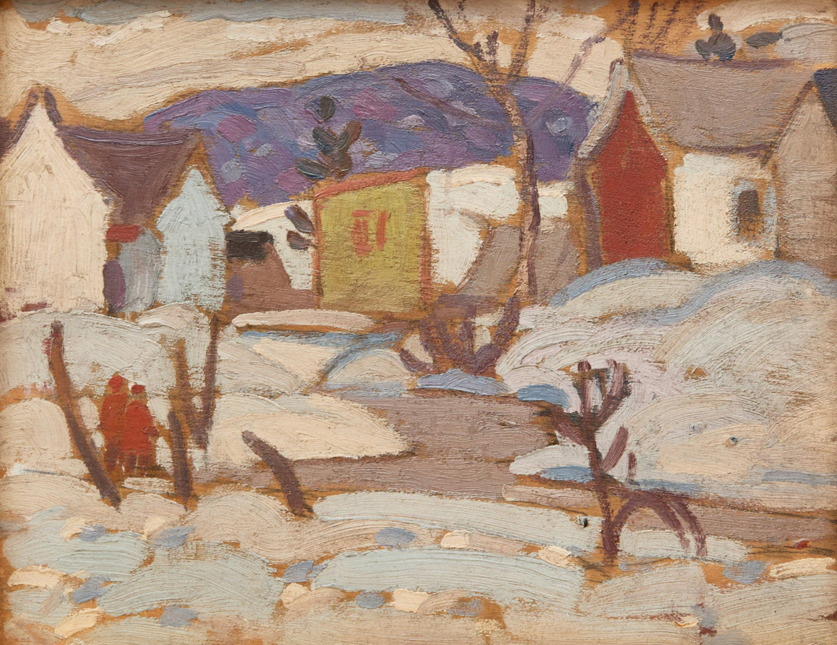 Winter Landscape with Figures; Horse and Sleigh in Winter by Attributed to Randolph Stanley Hewton