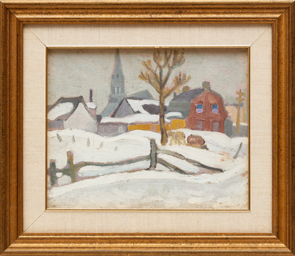 Attributed to Randolph Stanley Hewton, Winter Landscape with Figures; Horse and Sleigh in Winter, double-sided oil on board - view 4