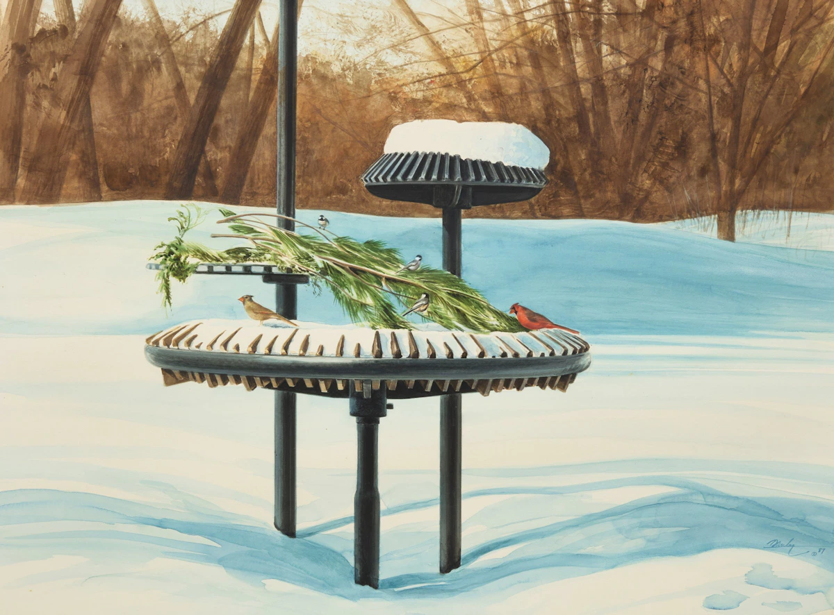 Untitled (Birds on a Fountain in Winter) by Ken Danby