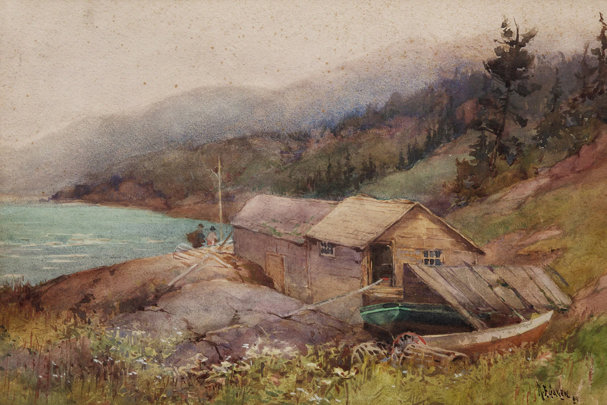 Robert Ford Gagen, Untitled (Boathouse on the Shoreline), 1889, watercolour