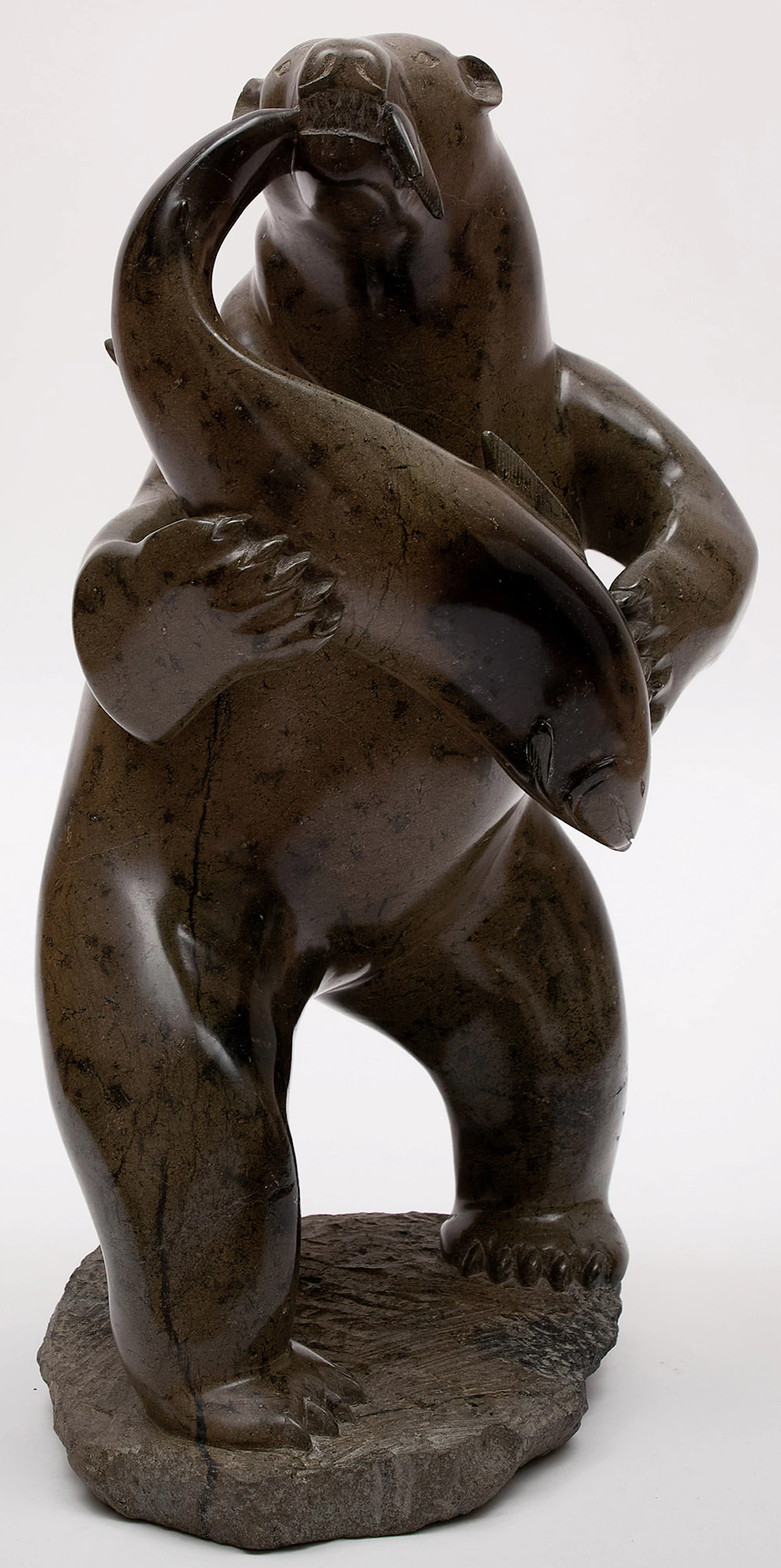 Mosesie Kolola, Bear with Fish, soapstone - view 2