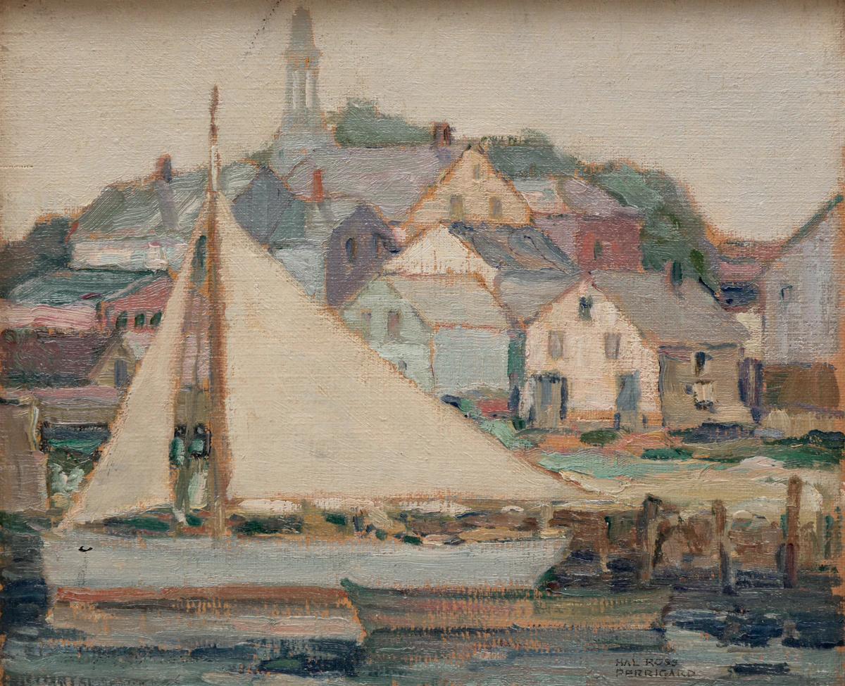 Hal Ross Perrigard, Gray Morning in Old Harbour, Rockport, Mass., oil on board