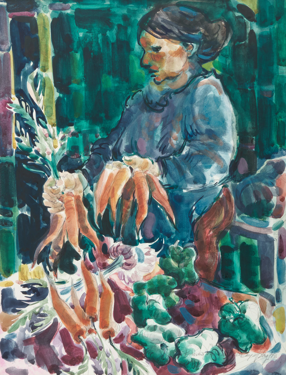 Aba Bayefsky, Kensington Market (Carrots), watercolour