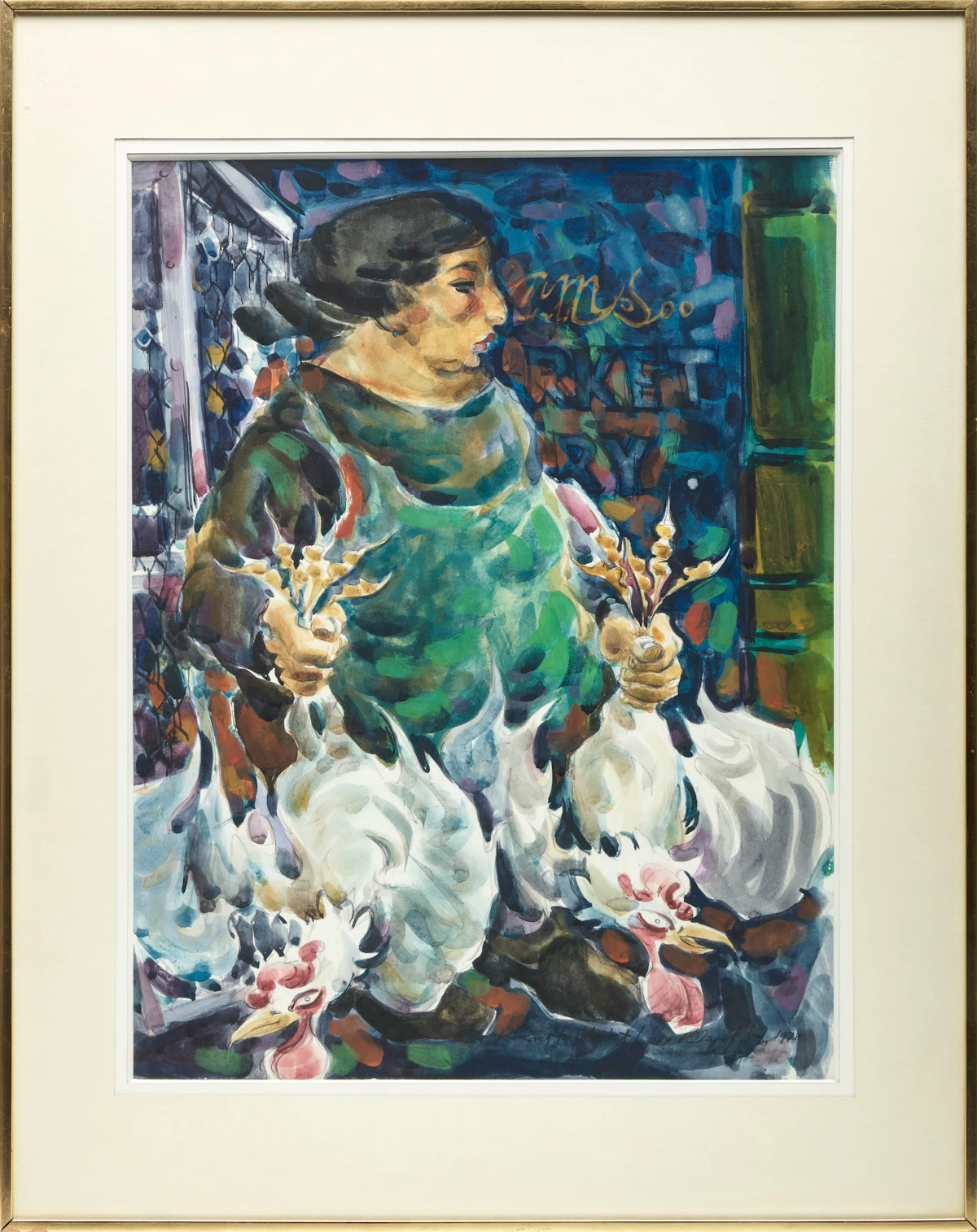 Aba Bayefsky, Kensington Market (Chickens), watercolour, 1978 - view 2