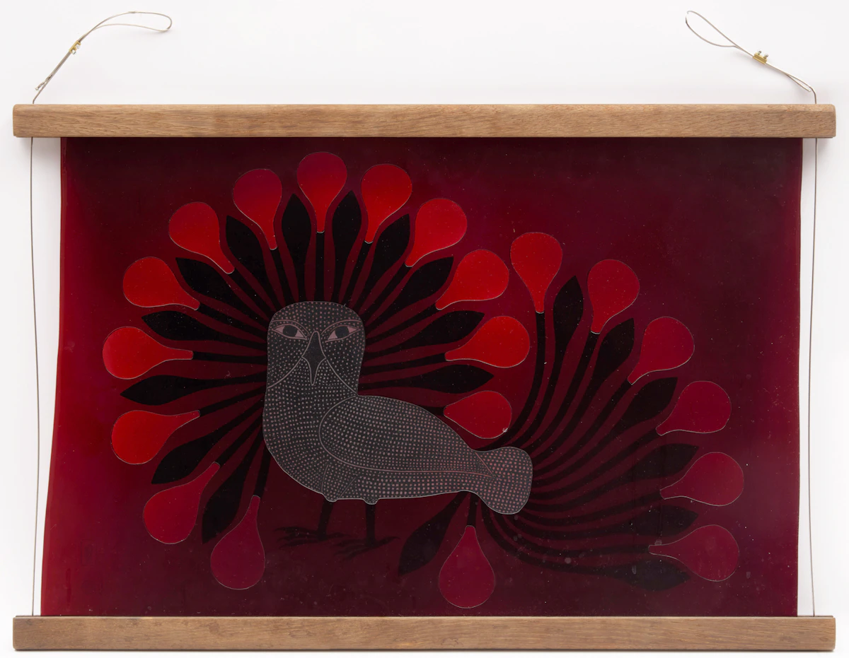 Kenojuak Ashevak, Sunburst Owl, serigraph on etched glass in oak frame, 2009 - view 2