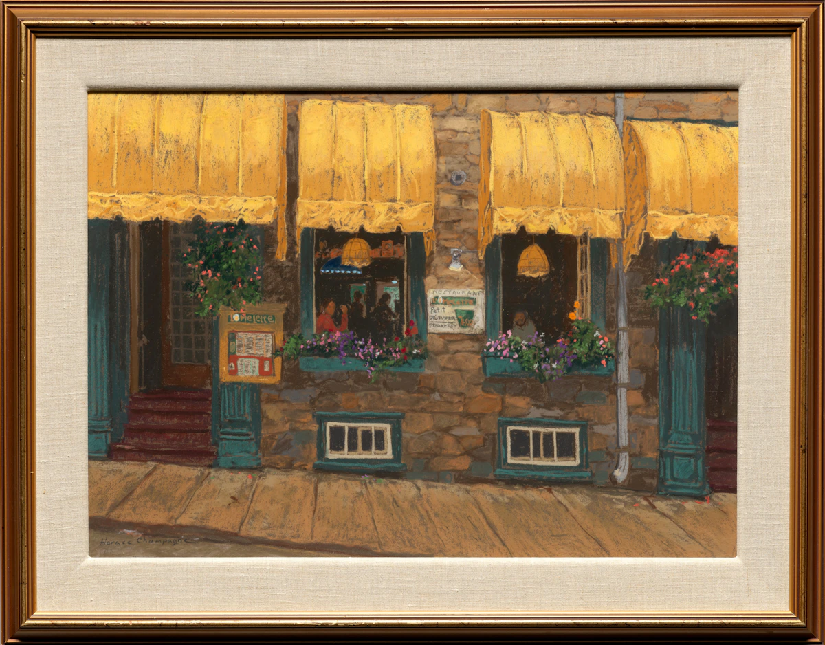 Horace Champagne, Breakfast on Rue St. Louis, Restaurant L'Omelette, Quebec City, pastel on paper, 1987 - view 2