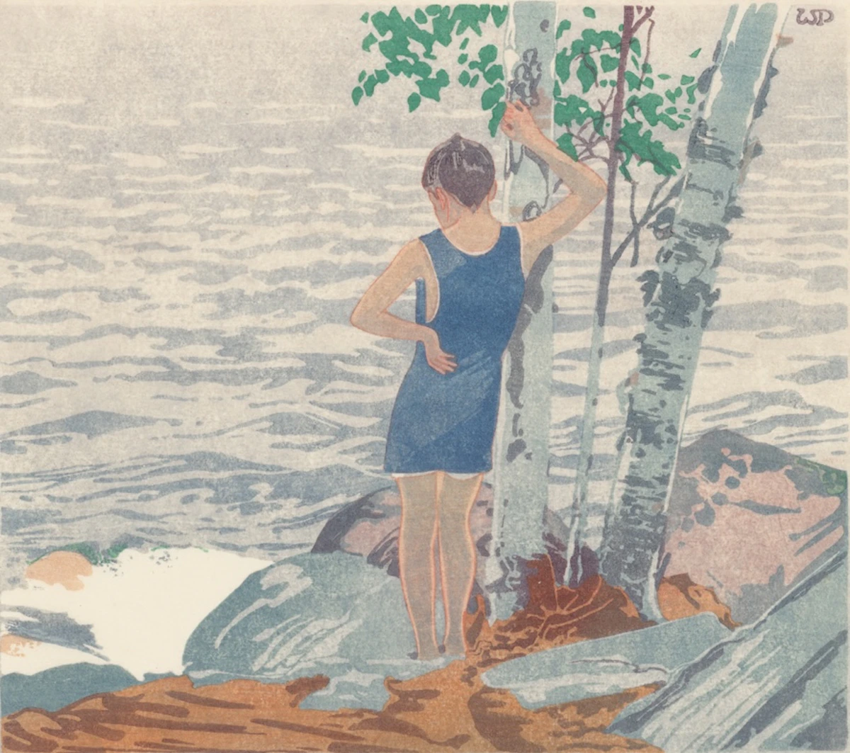 Walter Joseph Phillips, The Bather No. 2, colour woodcut